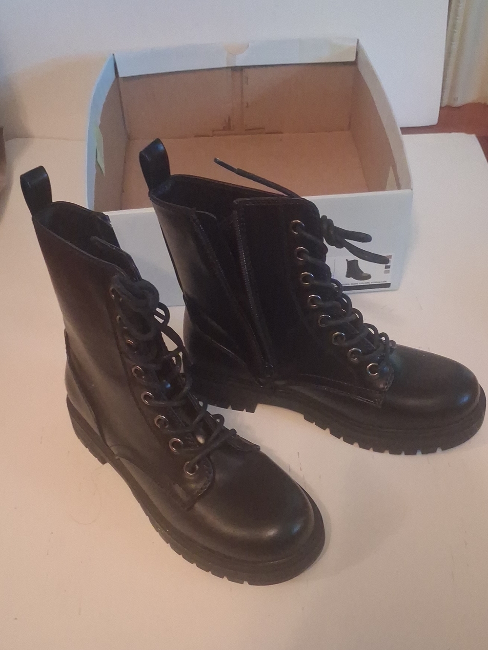 Sonoma Black Lace-Up Moto Combat Boots